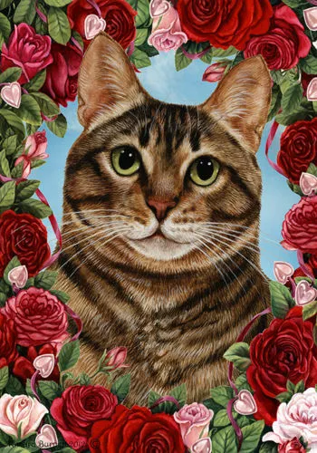 Roses Garden Flag - Brown Tabby Cat 199541