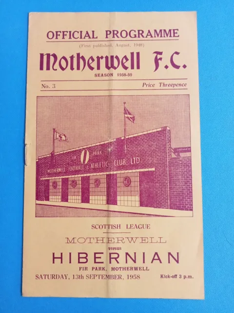 Motherwell v Hibernian 13/9/1958 League Match Programme