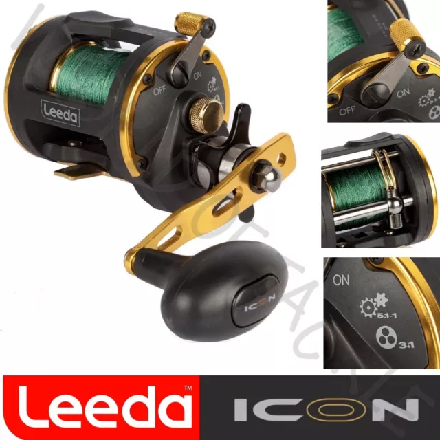 Leeda Icon Multiplier Sea Beach Boat M20 Pre-Loaded Fishing Reel 30lb Braid