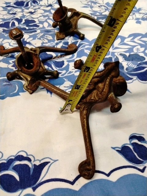 Antique Hall tree Hooks W/Backplate Ornate Cast iron Rack Coat Hat Lot of 3 10