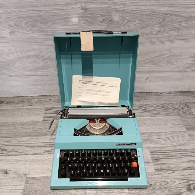 Máquina de escribir portátil y estuche vintage rara Maritso Moritso