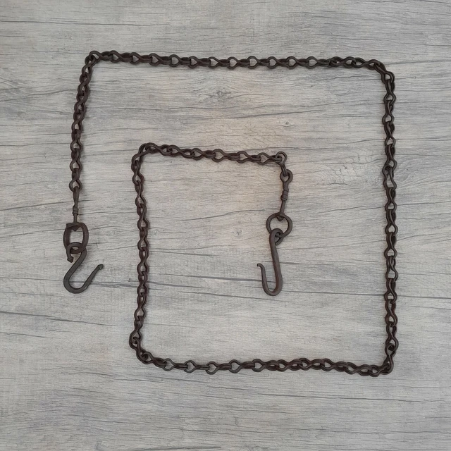 Original handforged wrought iron heavy swing hanging chain w hook farm barn deco