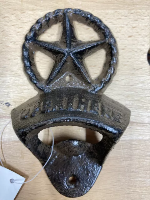 Western Inspired Bronze Cast Iron Beer Soda Bar Bottle Opener Texas Star NEW