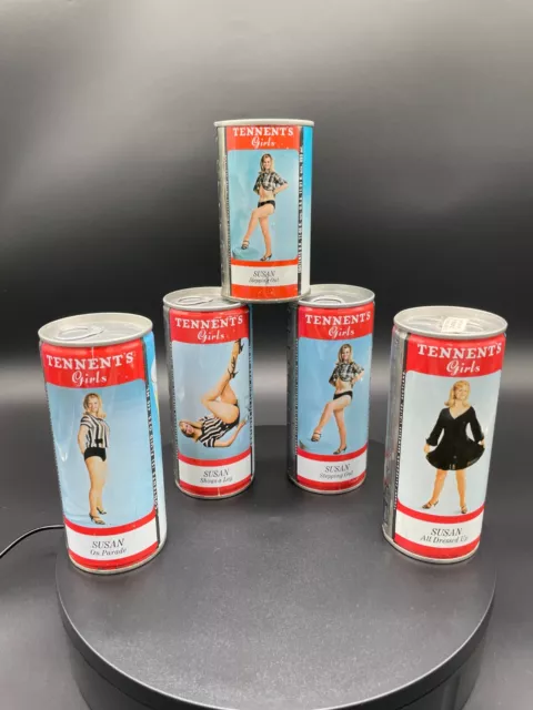 Tennent's Girls, Susan, Lager Empty Pull Tab Beer Cans, Lot Of 5, Scotland.