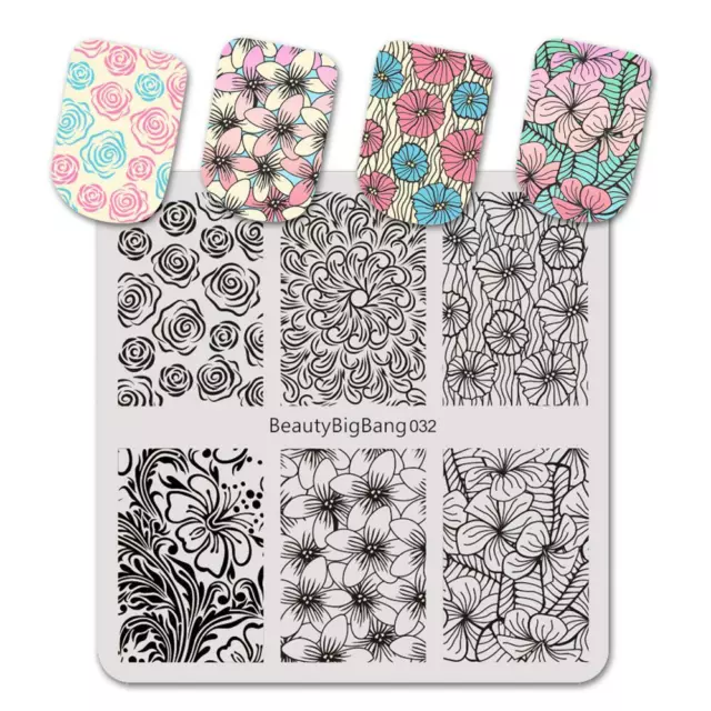 Nail Art Stamping Plate Image Decoration Flowers Floral Roses Rose Fern (BBB032)