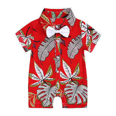Toddler Baby Boys Gentleman Shirt Romper Summer Short Sleeve Hawaiian Bodysuit