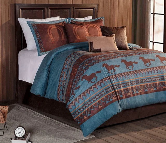 Chezmoi Collection Sedona 7-Piece Southwestern Wild Horses Microsuede Bedding Co