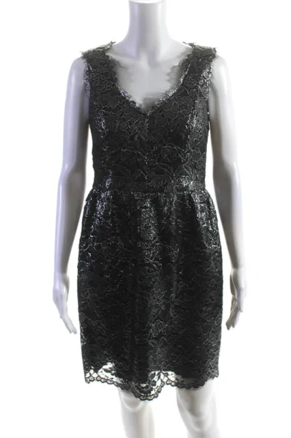 Shoshanna Womens Lace V Neck Sleeveless Sheath Dress Black Silver Size 6