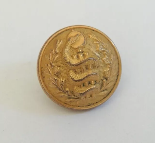 Beau bouton ancien en métal doré à décor de serpent - Caducée - médecine