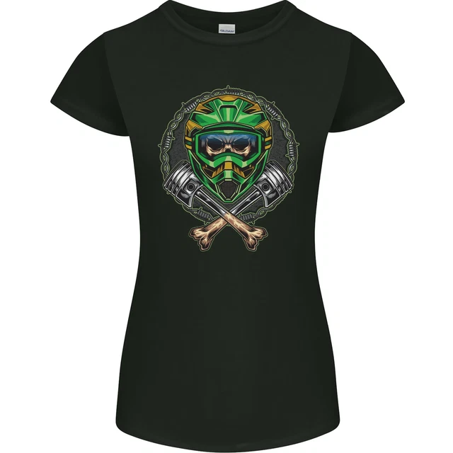 T-shirt motocross teschio dirt bike MotoX donna petite cut