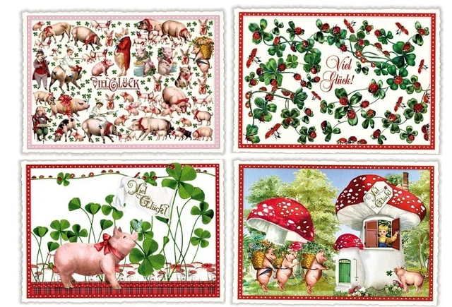 EDITION TAUSENDSCHÖN*Postkarte*Glitzer*Viel Glück*Glückschweine*Klee*A6