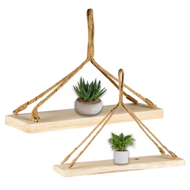 LARGE WOODEN HANGING Rope Shelves Rustic Look Ceiling Wall Display Home  Decor £9.49 - PicClick UK