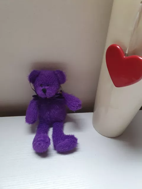 PAW PRINT Cute Small Purple Teddy Bear Soft Plush Toy Approx 7" Tall