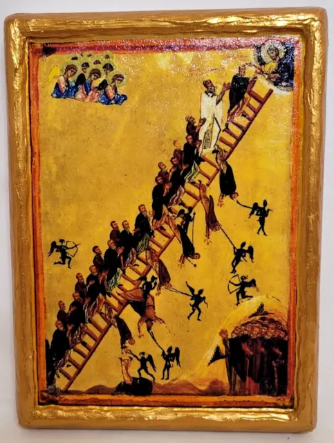 The ladder of Divine Mt. Sinai Byzantine Greek Eastern Orthodox Icon on Wood 102