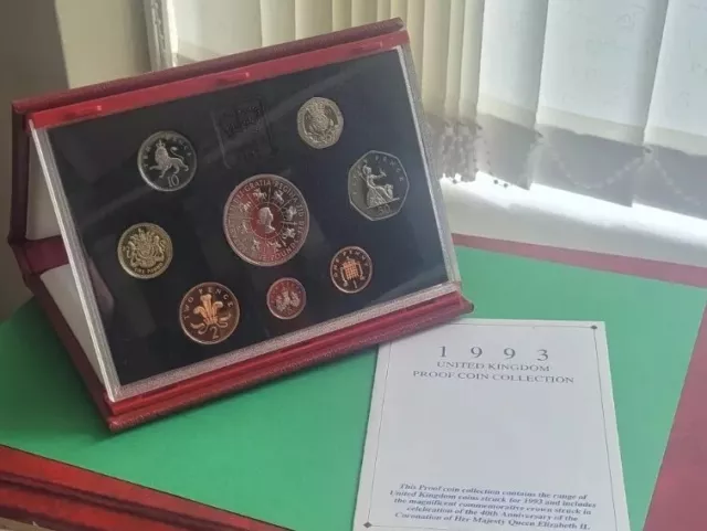 1993 Deluxe Red Leather Proof Coin Set COA  With 5 Pound Coin