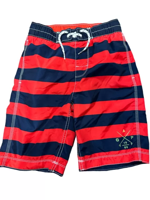 Gap Kids Boys Large Red Blue Striped Nautical Swim Trunks Elastic Waist Mesh