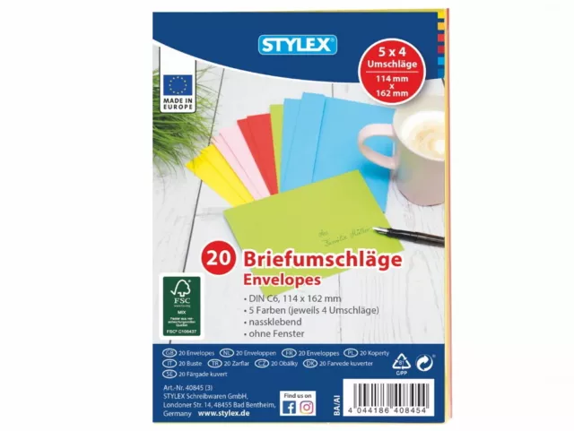 40 farbige Briefumschläge DIN C6 bunte Umschläge 114 X 162 mm ohne Fenster