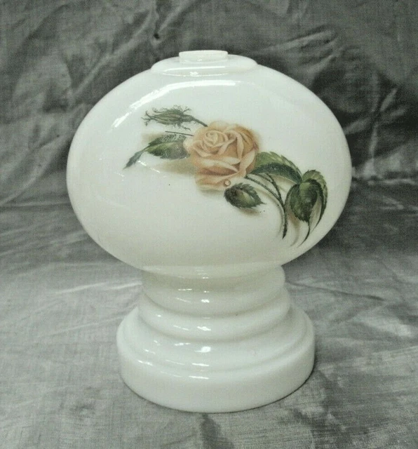 Vintage Milk Glass Globe Yellow Moss Rose Shade 4" Fitter Kerosene Oil Electric