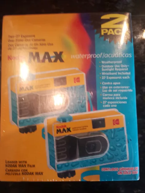 New- Kodak Max Waterproof Film 27 EXP Camera 35 MM Outdoor Wristband 2 pack