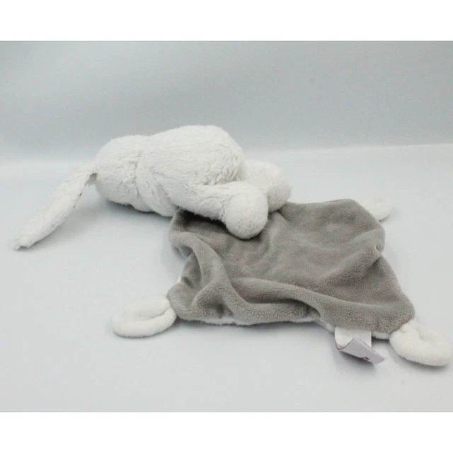 Doudou lapin blanc gris pois avec mouchoir POMMETTE - 24946 2