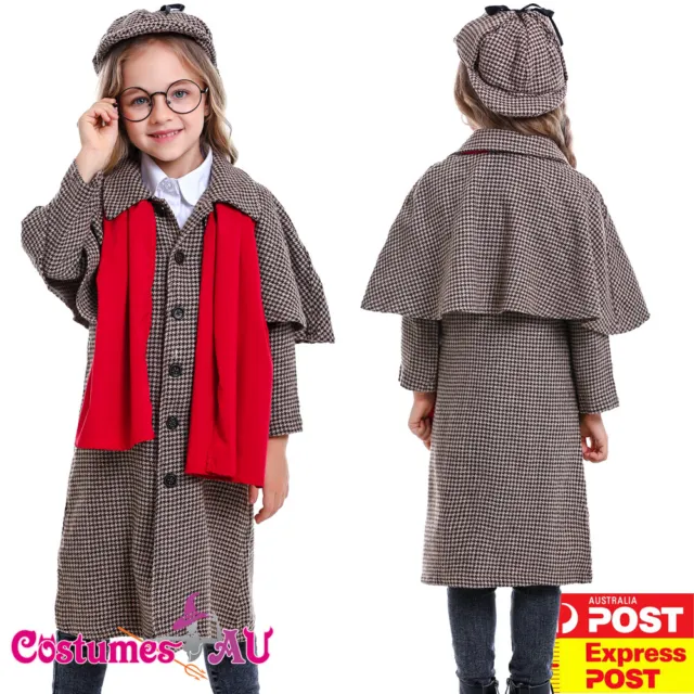 Kids Sherlock Holmes Detective Costume Child Boys Girls Book Week Cosplay Coat