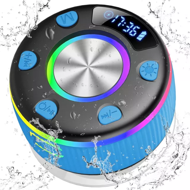 Bluetooth Shower Speaker, Portable Speaker Wireless with Time Blue