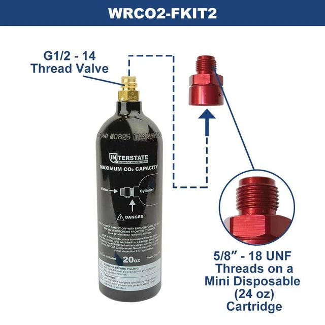 In CO2 Paintball  G1/2-14  Tank To Out Co2 Disposable  M16x1.5  Mini Tank Adapter Wrco2 320 16