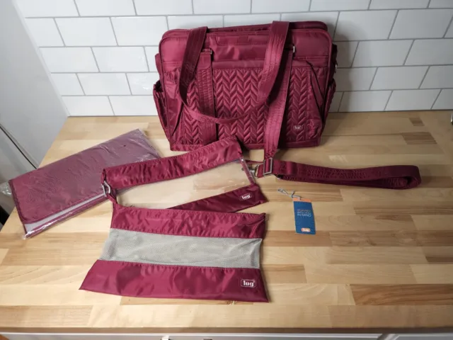LUG Caboose Carry All Bag Shoulder Strap Diaper Travel Tote Cranberry Pockets
