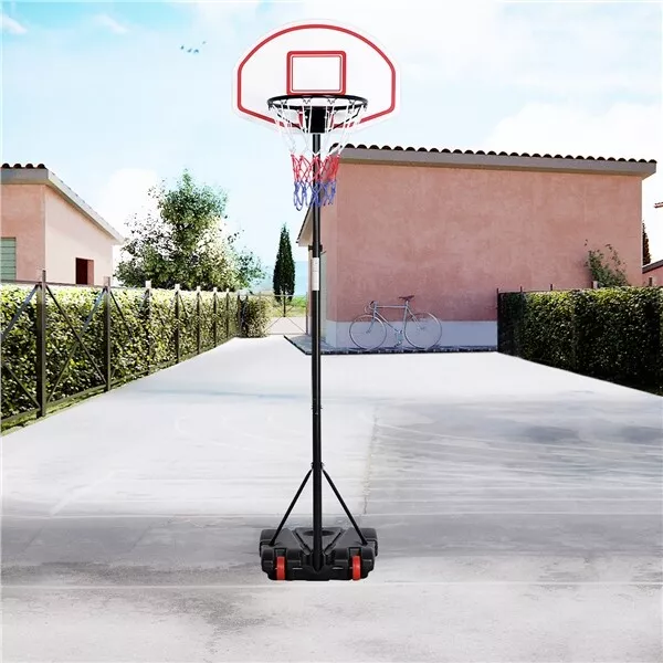 Panier de Basket sur Pied Mobile Hauteur Réglable 196-251cm 5 Niveaux Rouge 3