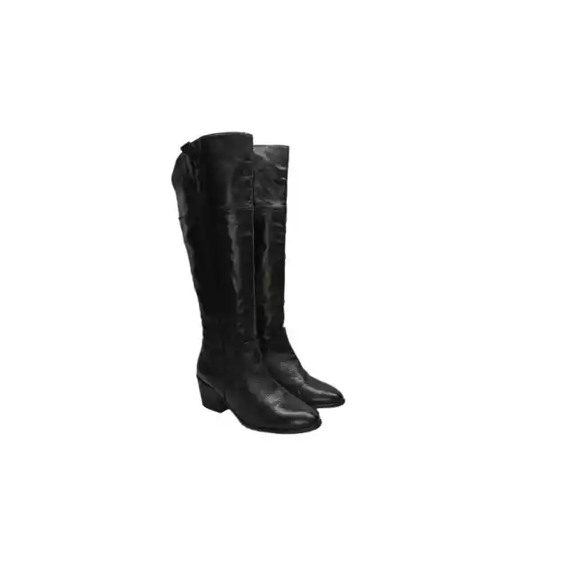 Vince Camuto Mordona Black Leather Zip Knee Boots Women's Size 7.5M