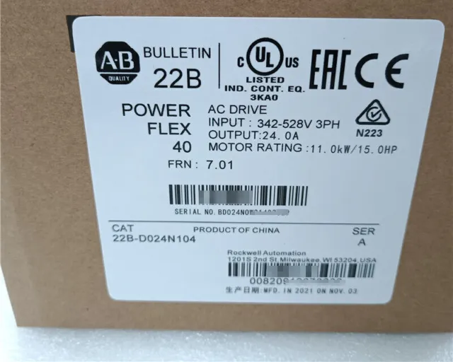 Allen-Bradley 22B-D024N104 PowerFlex 40 11 kW 15 HP AC Drive
