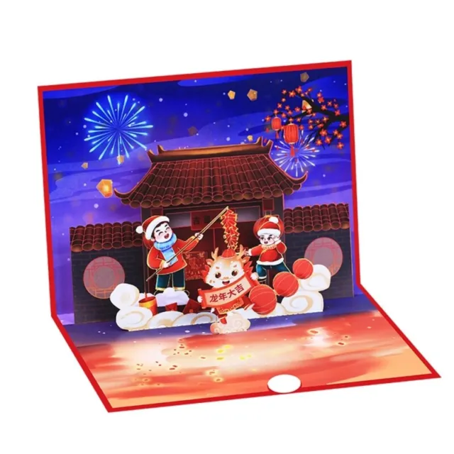 Chinese New Year Blessing Card Dragon Year 3D Popup Greeting Card with Envelope