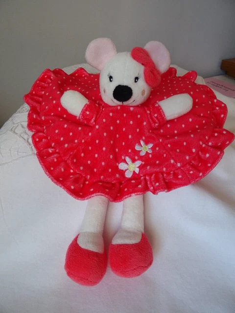 Doudou Souris Pat & Ripaton Plat  Rond 25 Cm Rose Broderie Fleurs