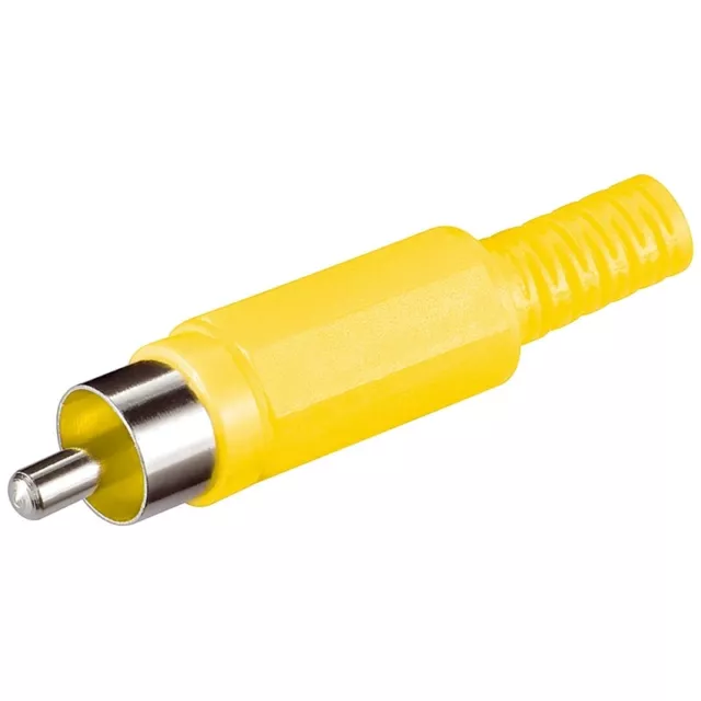 Cinch-Stecker RCA Plug vernickelt mit Kabel-Knickschutz gelb