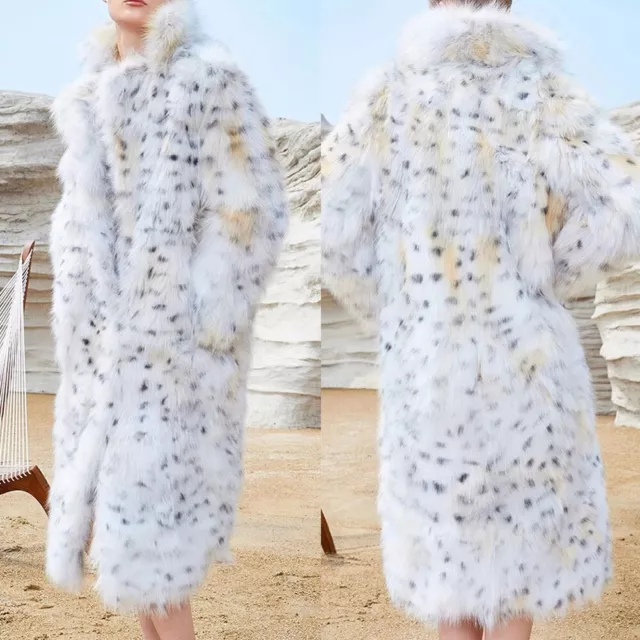 Manteau d'hiver femme avec imprimé léopard à capuche fourrure faux renard et
