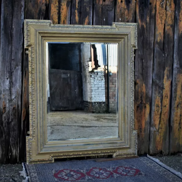 Antique Victorian Large Oversized Huge Carved Wooden Gesso Gilt Bevelled Mirror