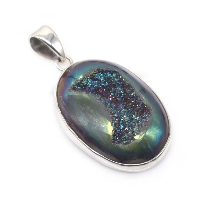 Rainbow Titanium Druzy Jewelry Solid 925 Sterling Silver Pendant Gift 1'' to 2''