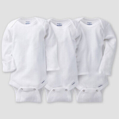 Gerber Baby 0-3M Basic Cuffed Long Sleeve Bodysuit Onesies - 6 Pack White