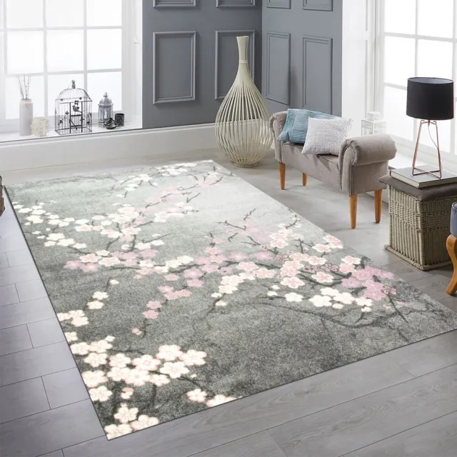 Tappeto designer tappeto moderno tappeto da salotto motivo floreale grigio rosa
