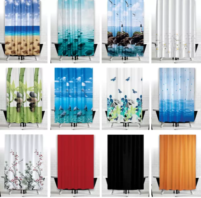 Extra Wide Fabric Shower Curtains, Different Designs, 240CM Wide by 180CM Drop