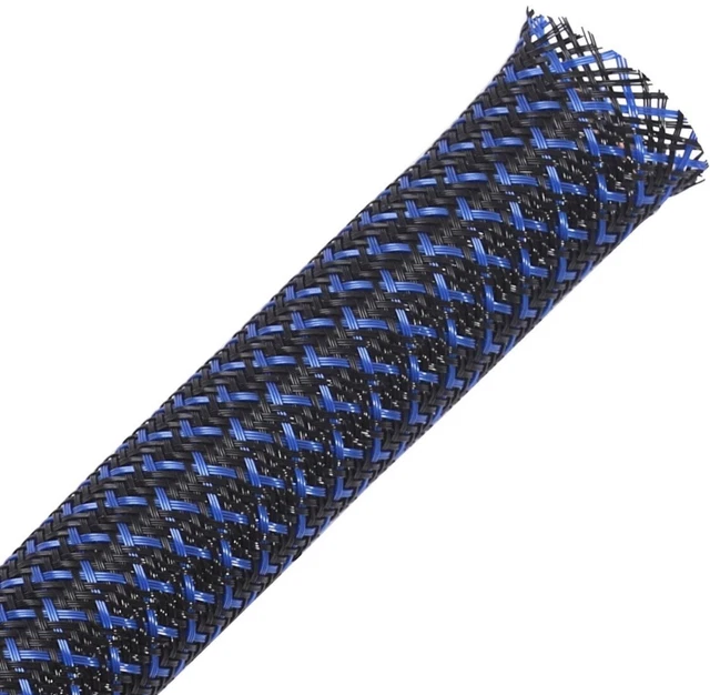 Alex Tech - 100ft 1/2 inch PET Expandable Braided Sleeving – Black/Blue - SEALED