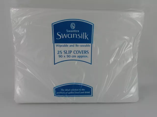 25 x White Swansilk Slip Covers 90cm Reusable Wipeable Table Cover Xmas Party