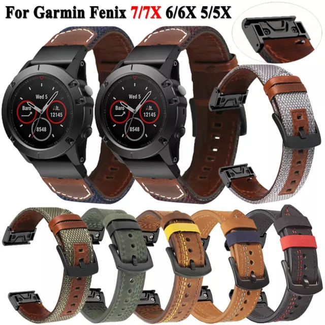 Quick Fit Leder Nylon Armband Für Garmin Fenix 7 7X 7S 6 6X 6S Pro 5 5X 5S Plus