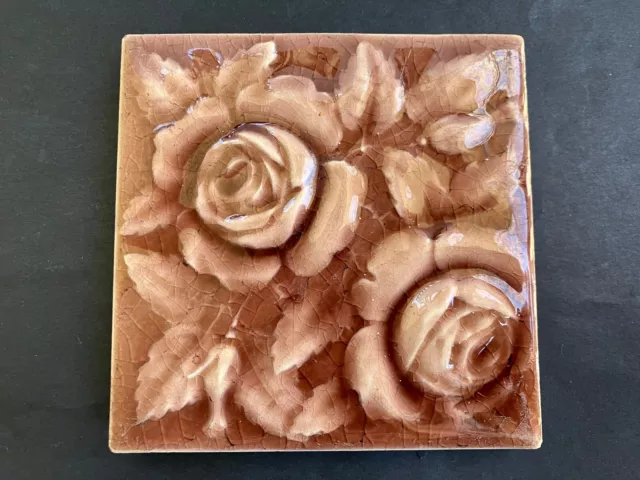 One Antique  A. E. TILE Co LIMITED American Encaustic Tiling 4" x 4" ROSES