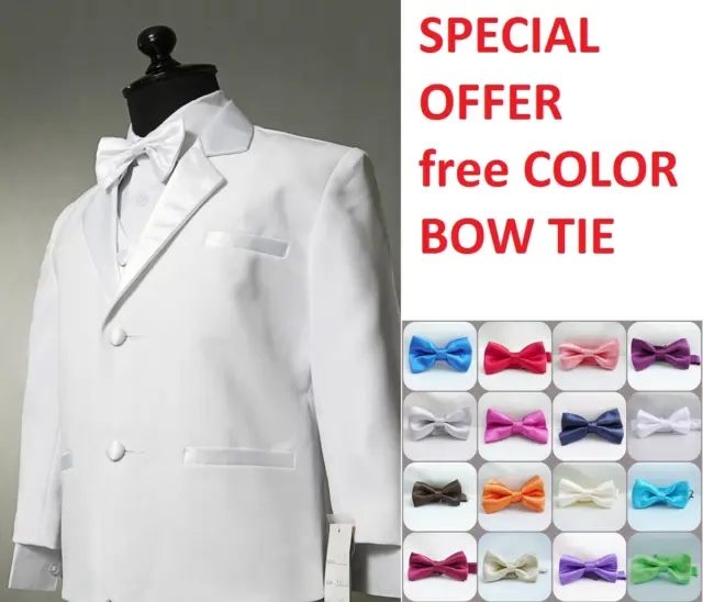 Boys Tuxedo Suit White With Special Offer Free Color Bow Tie All Occasion