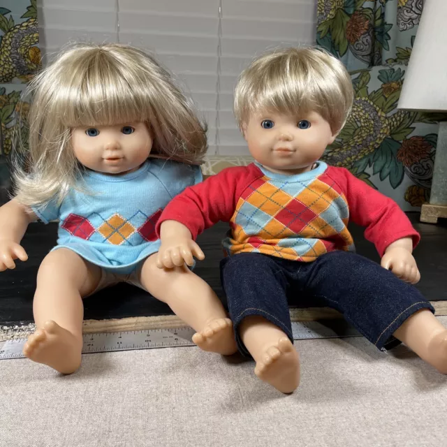 15" American Girl Doll Bitty Baby Twins Blond Blue Eyes Boy Girl Damage To Hair