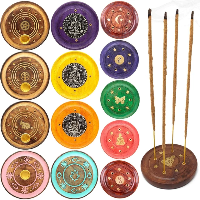 ROUND WOODEN INCENSE Josh Stick Cone Plate Holder Ash Catcher Home