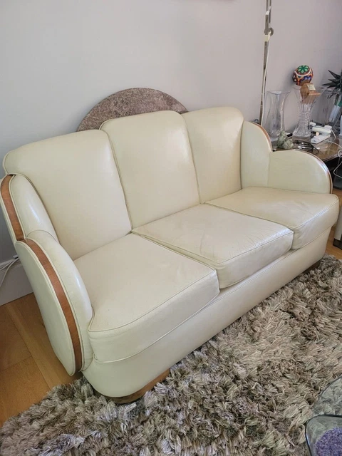 art deco cloud suite in cream leather 