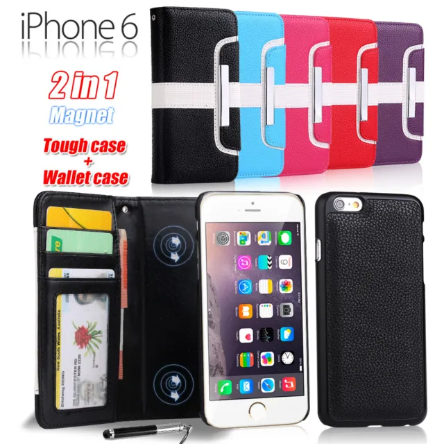 Premium 2in1 Magnet STRIP Wallet Leather Case Cover For Apple iPhone 6 6S Plus
