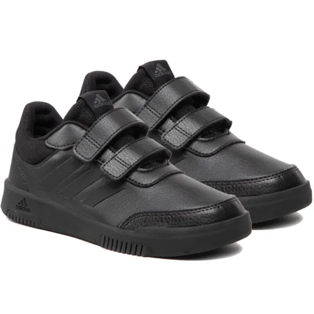 Adidas Kids Boys Tensaur School Shoes Trainers Jr Black Hook & Loop Strap Shoe